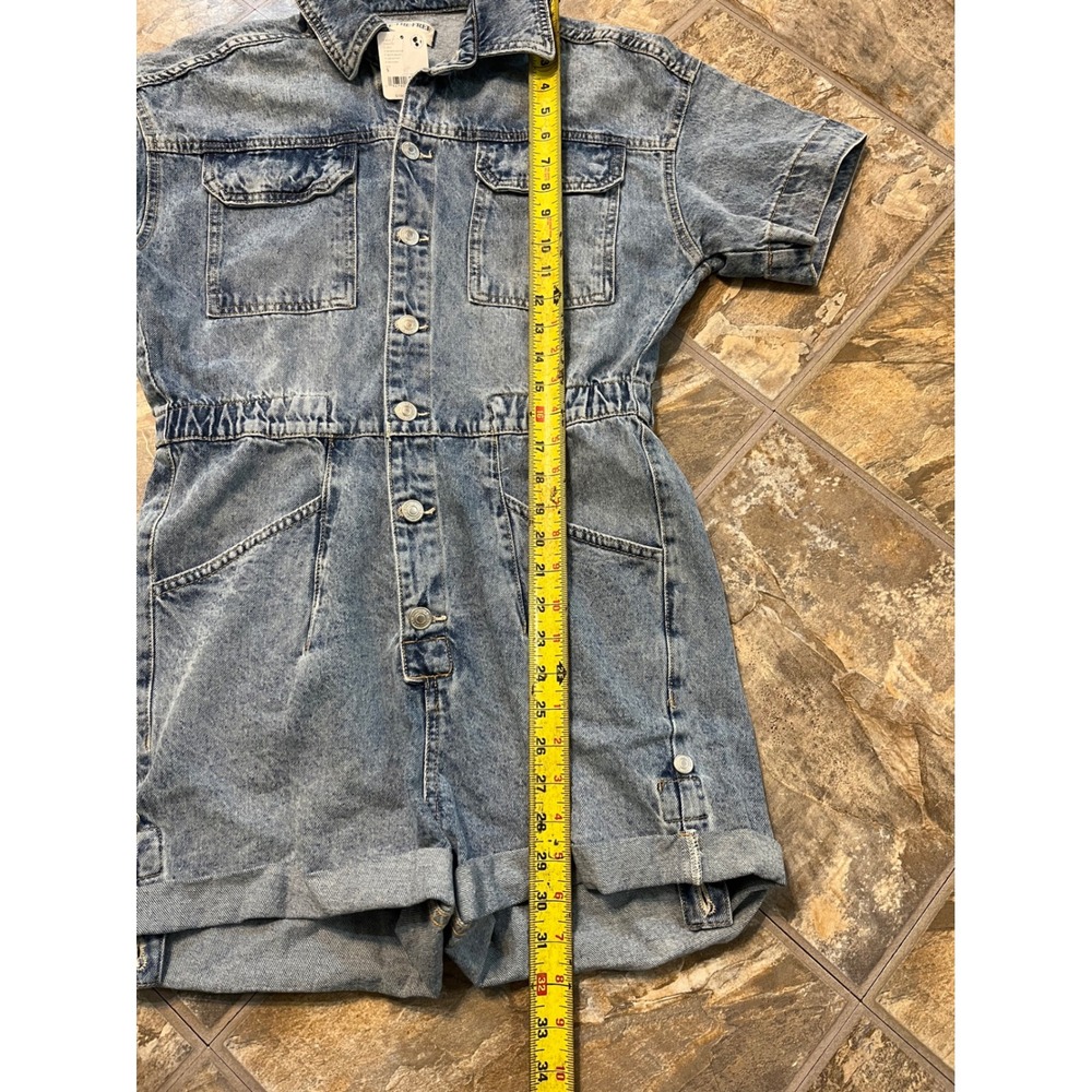 We The Free Marci Cuffed Shortalls Women S Blue New Denim Romper - Picture 8 of 9